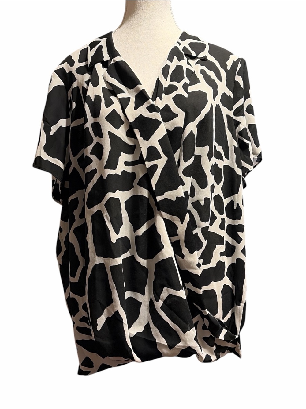 Worthington Black and White Abstract Wrap-Style Blouse
